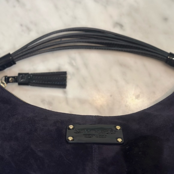Kate Spade New York Suede Handbag - navy blue suede with patent leather - Picture 6 of 14
